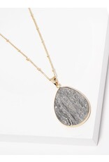 171-CN1124-GDGY Teardrop stone pendant long necklace