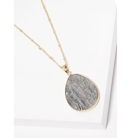 171-CN1124-GDGY Teardrop stone pendant long necklace