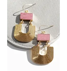 174-QE3751-WINE Gold Drop Natural Stone Dangle Earrings