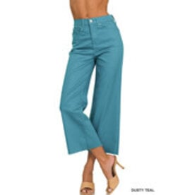 DOP-1617 HIGH RISE FLARE CROPPED COLOR DENIM PANTS