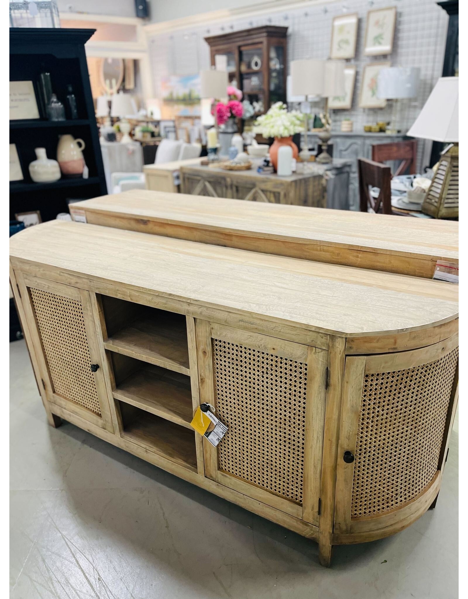 CAB506 St Barts Credenza 4Rattan dr 3Shelv 78x18.8x35.3"H