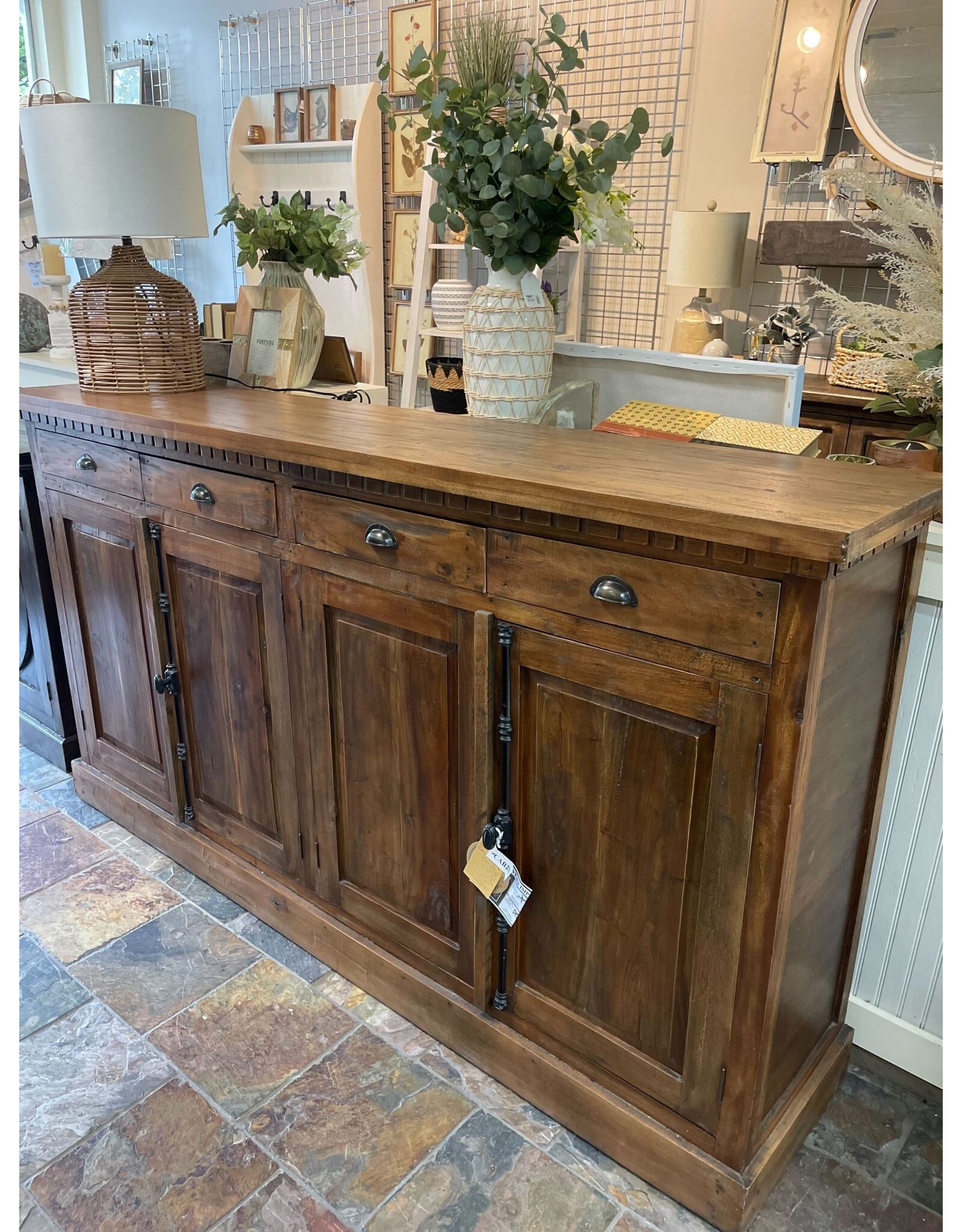 CAB282 Large Credenza 4 Drw w Bvld Pnls 4 dRw W/RG 81.8x17.7x44.8