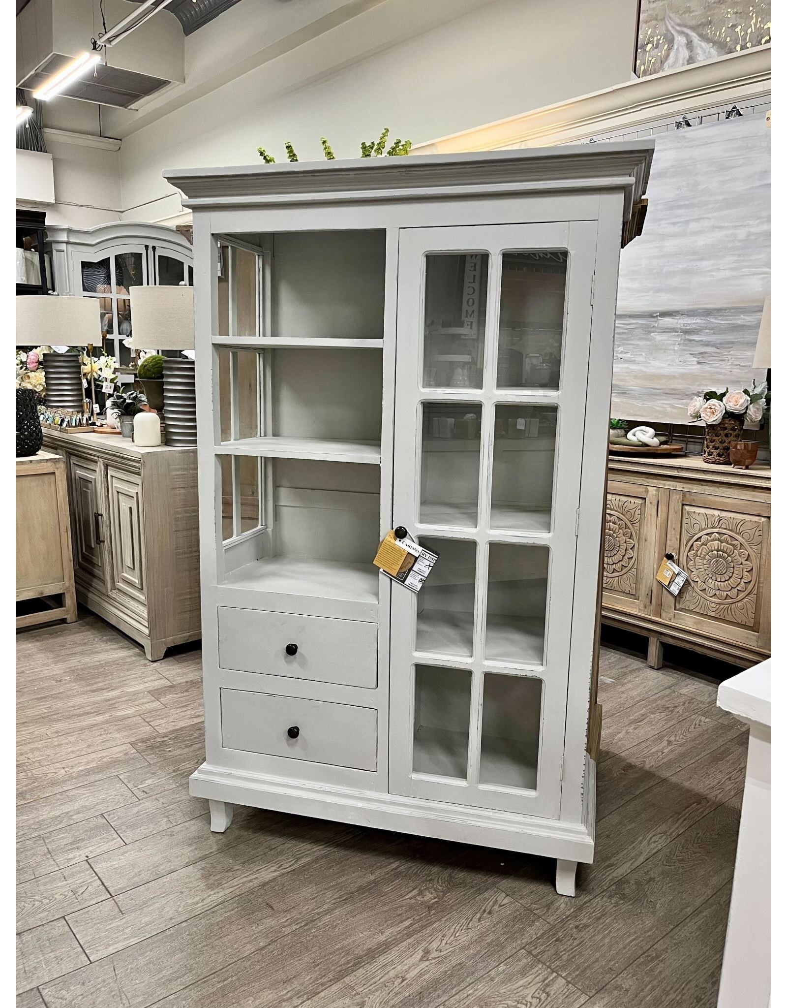 CAB1858 Glazed Disp Armoire 1GD 2 drw w/RG 43.2x16.8x68.2H