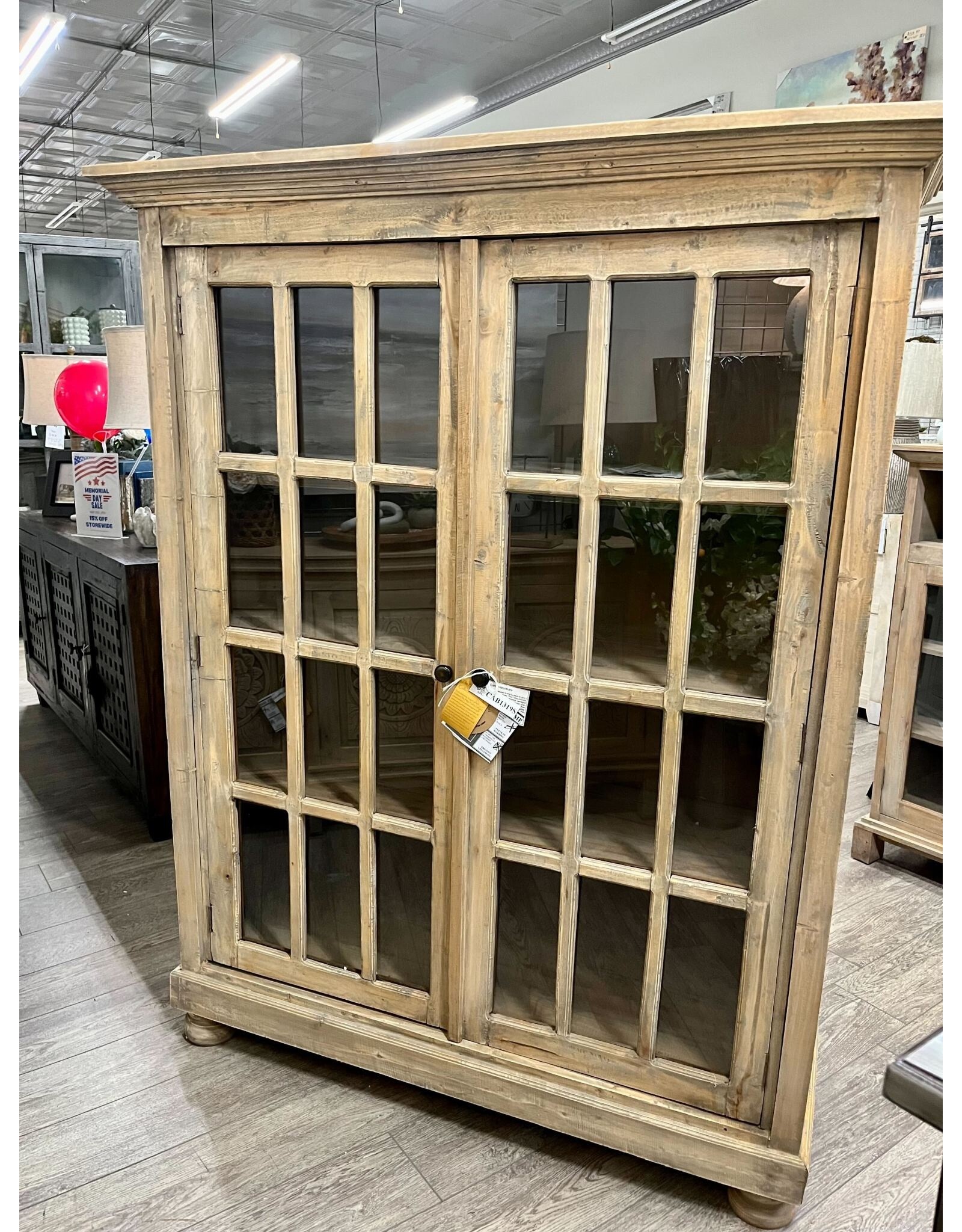 CAB1319S Glazed Display Case 3Shlv 53.5x18.8x68.8"H Driftwood