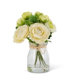 6.75 White Ranunculus Bouquet in Glass Vase 17259B-Wh