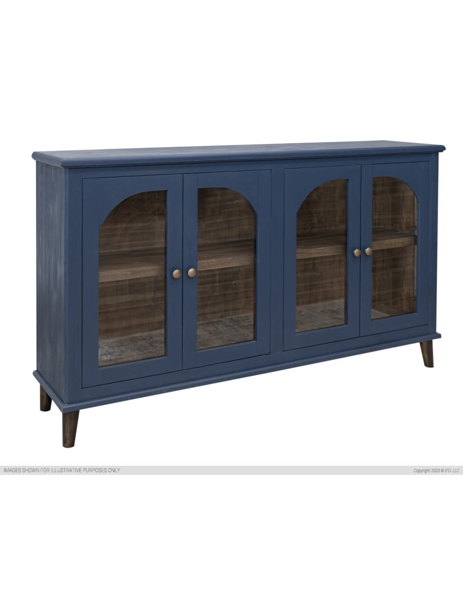 Genova 4 Glass Doors, Blue Console  70-3/4 x 15-1/4 x 42