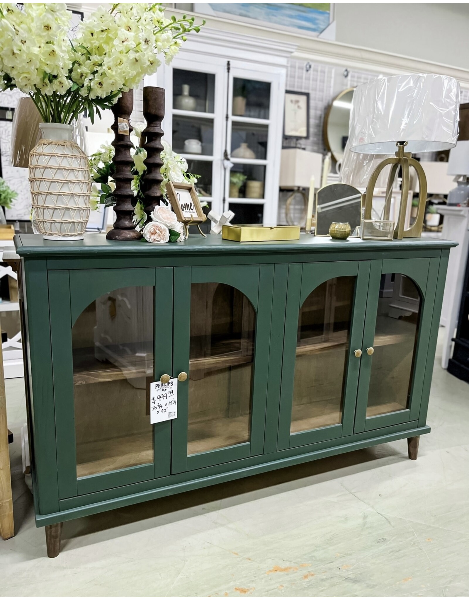 Genova 4 Glass Doors, Blue Console  70-3/4 x 15-1/4 x 42