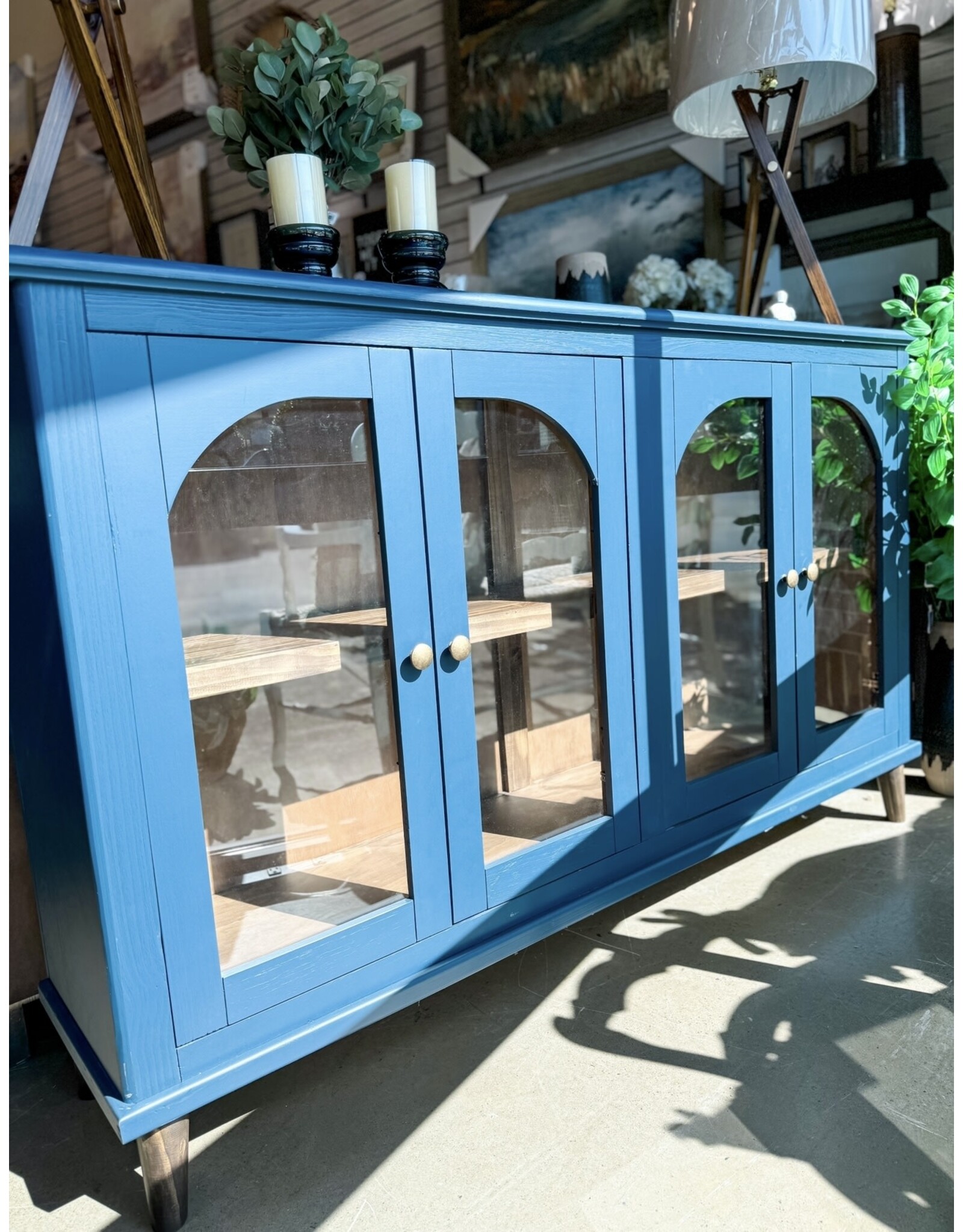 Genova 4 Glass Doors, Blue Console  70-3/4 x 15-1/4 x 42