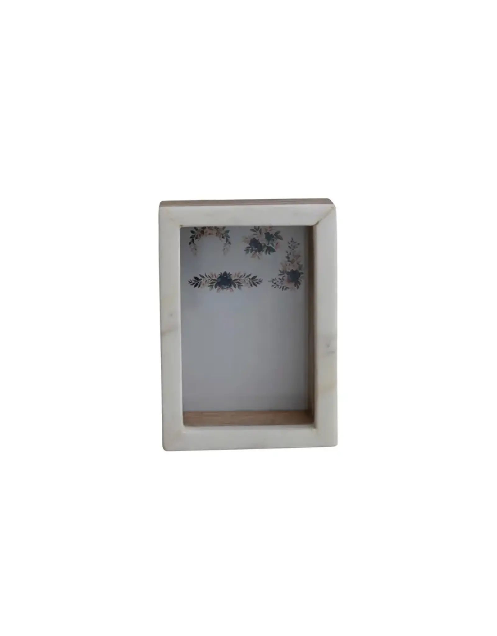 Marble & Mango Wood Shadow Box Photo Frame, White & Natural (Holds 4" x 6" Photo) DF7373