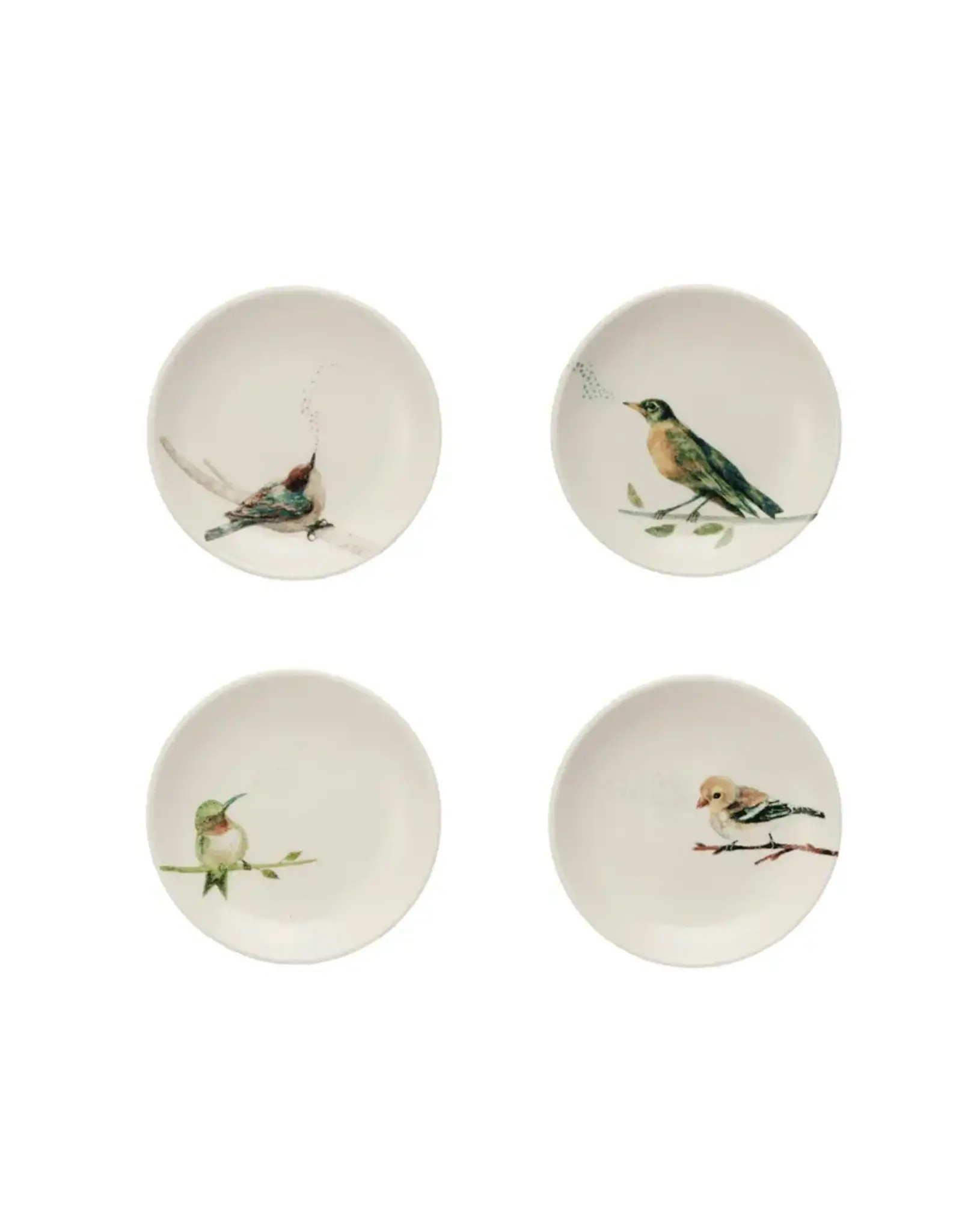 Stoneware Dish w/ Bird on Branch, 4 Styles, Each 4" Rnd DF9728A