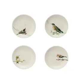 Stoneware Dish w/ Bird on Branch, 4 Styles, Each 4" Rnd DF9728A