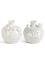 White Ceramic Vase w/Raised Flowers (2 Styles) Each 16335A