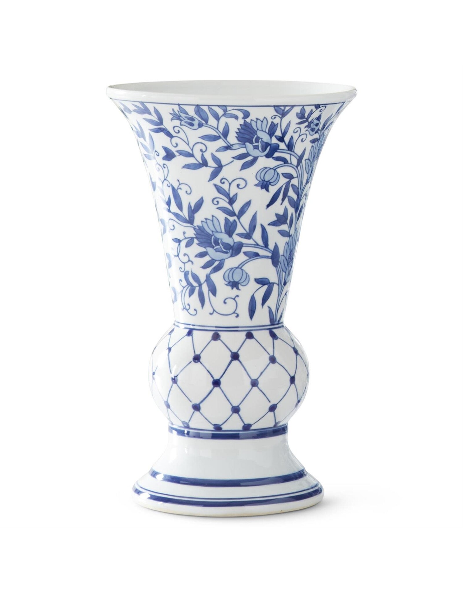 14 Inch Blue & White Fluted Chinoiserie Vase  17866A