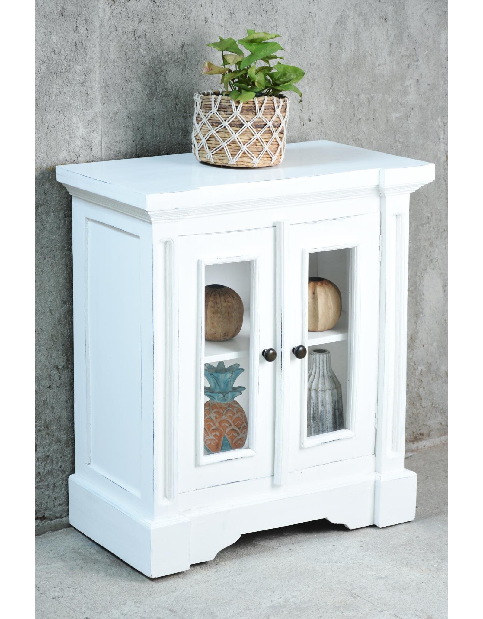 CAB408 Glazed Hall Display 31.1x15.3x33.8"H Whitewash