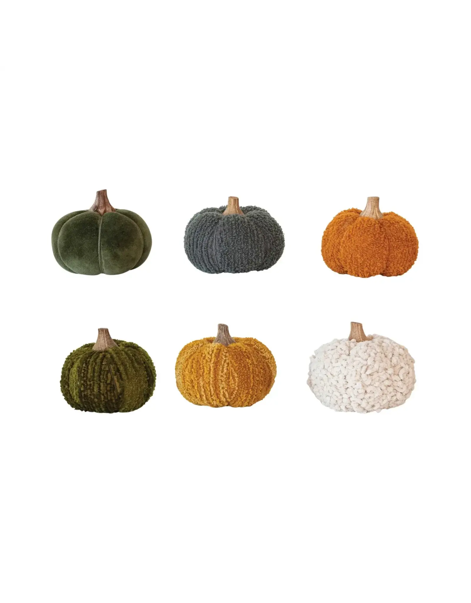 Cotton Blend Bouclé/Velvet Pumpkin w/ Wood Stem, 6 Styles Each CF3784A