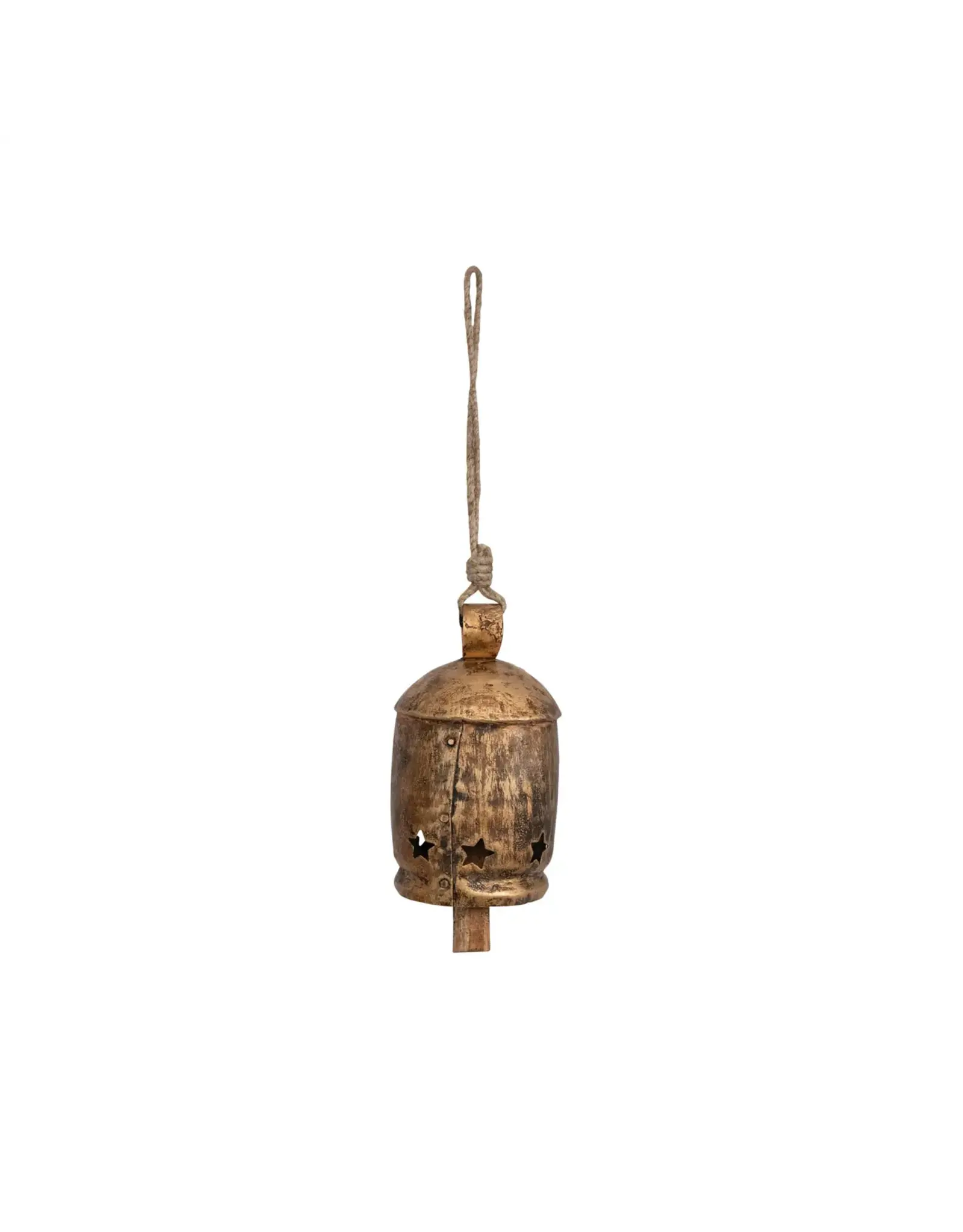 Metal Bell on Jute Rope with Star Cut-Outs XM9862