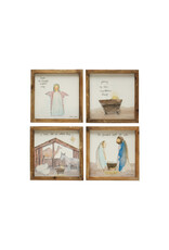 Square Fir Wood Framed Wall Decor w/ Christmas Saying & Scene, Multi Color, 4 Styles XS2750A