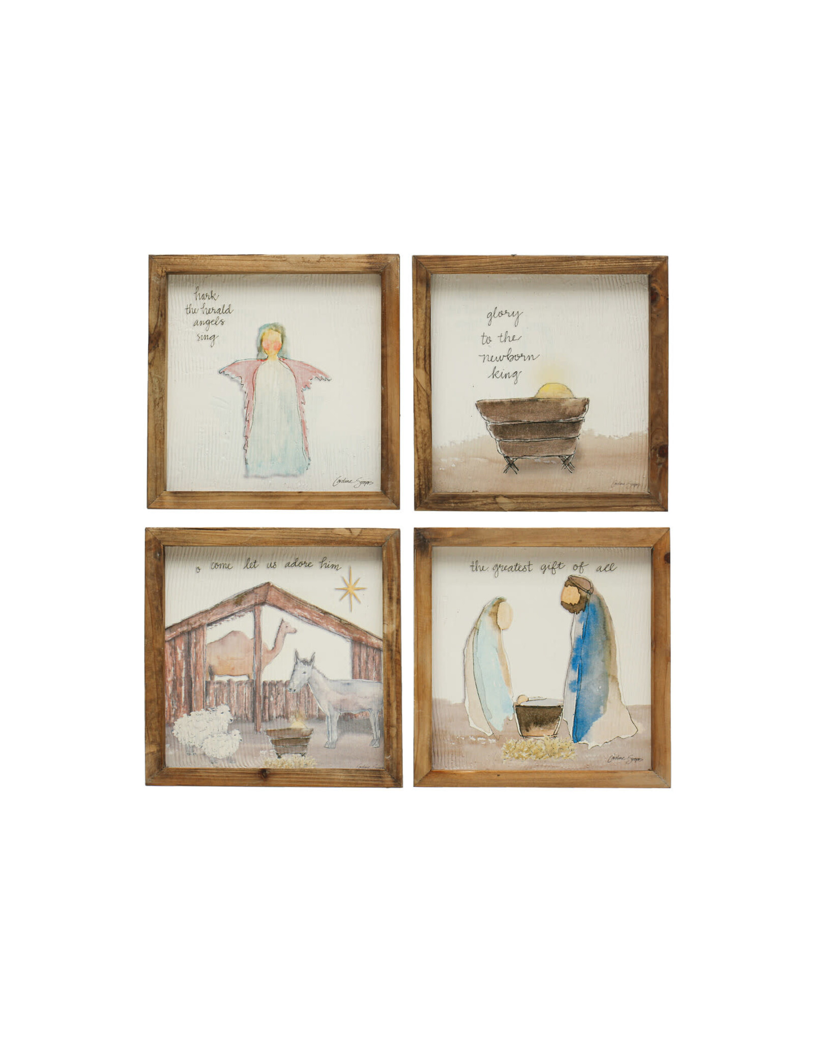 Square Fir Wood Framed Wall Decor w/ Christmas Saying & Scene, Multi Color, 4 Styles XS2750A