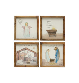 Square Fir Wood Framed Wall Decor w/ Christmas Saying & Scene, Multi Color, 4 Styles XS2750A