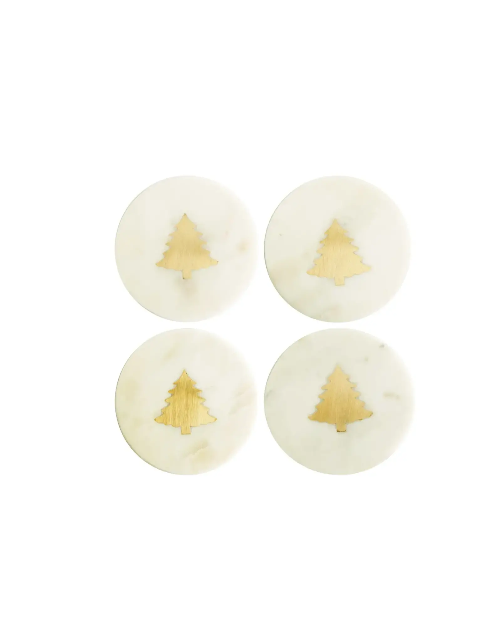 Marble Coasters w/ Brass Tree Inlay, White, Set of 4 XS5030