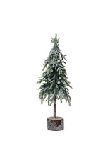 Faux Fir Tree w/ Wood Base, Snow Finish, Green  XS6414