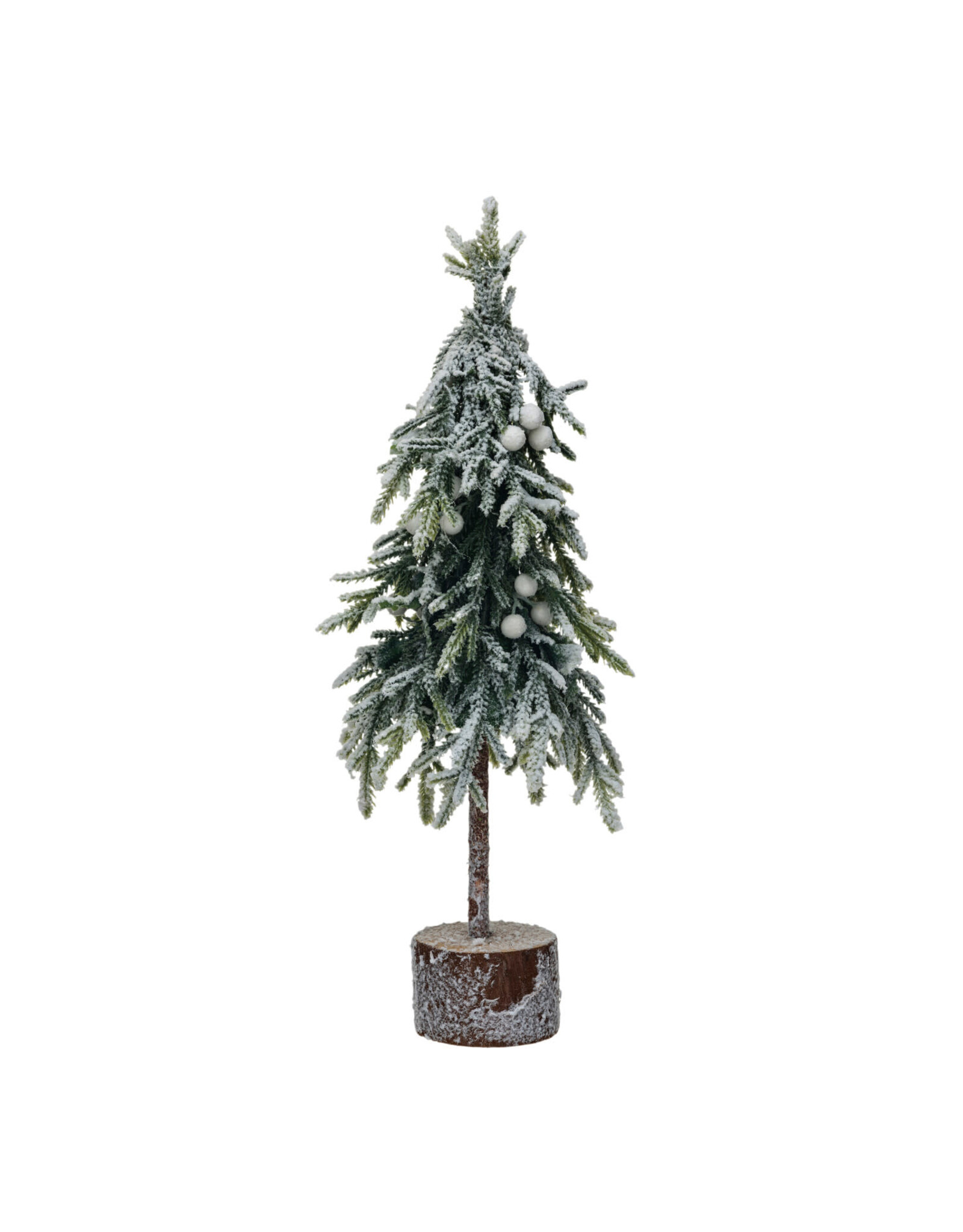 Faux Fir Tree w/ Wood Base, Snow Finish, Green  XS6414