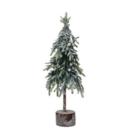 Faux Fir Tree w/ Wood Base, Snow Finish, Green  XS6414