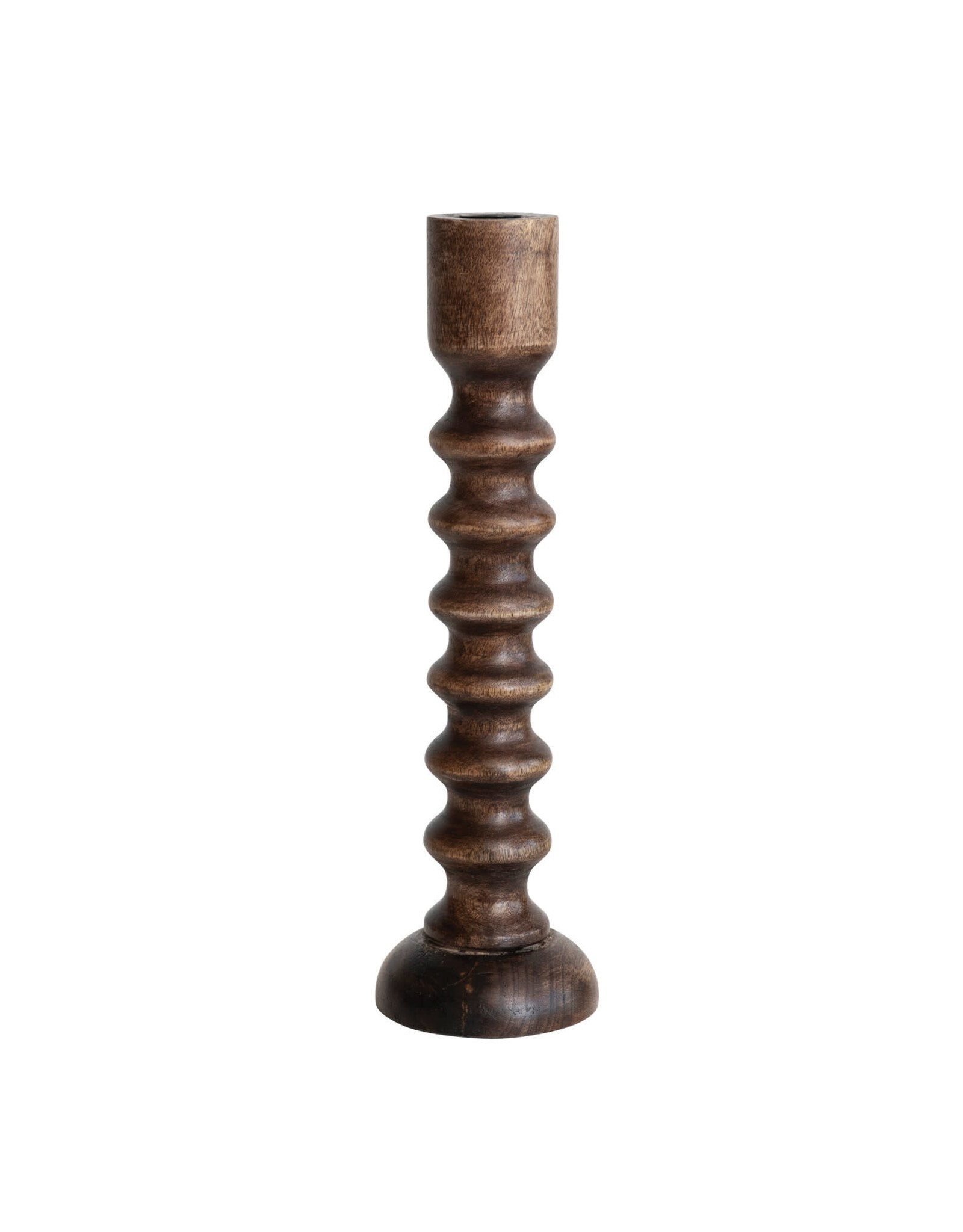 5 x 17 Hand-Carved Mango Wood Taper Holder, Walnut Finish  DF7060