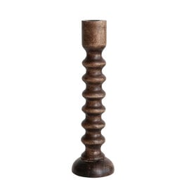 5 x 17 Hand-Carved Mango Wood Taper Holder, Walnut Finish  DF7060