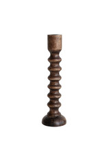 5 x 17 Hand-Carved Mango Wood Taper Holder, Walnut Finish  DF7060