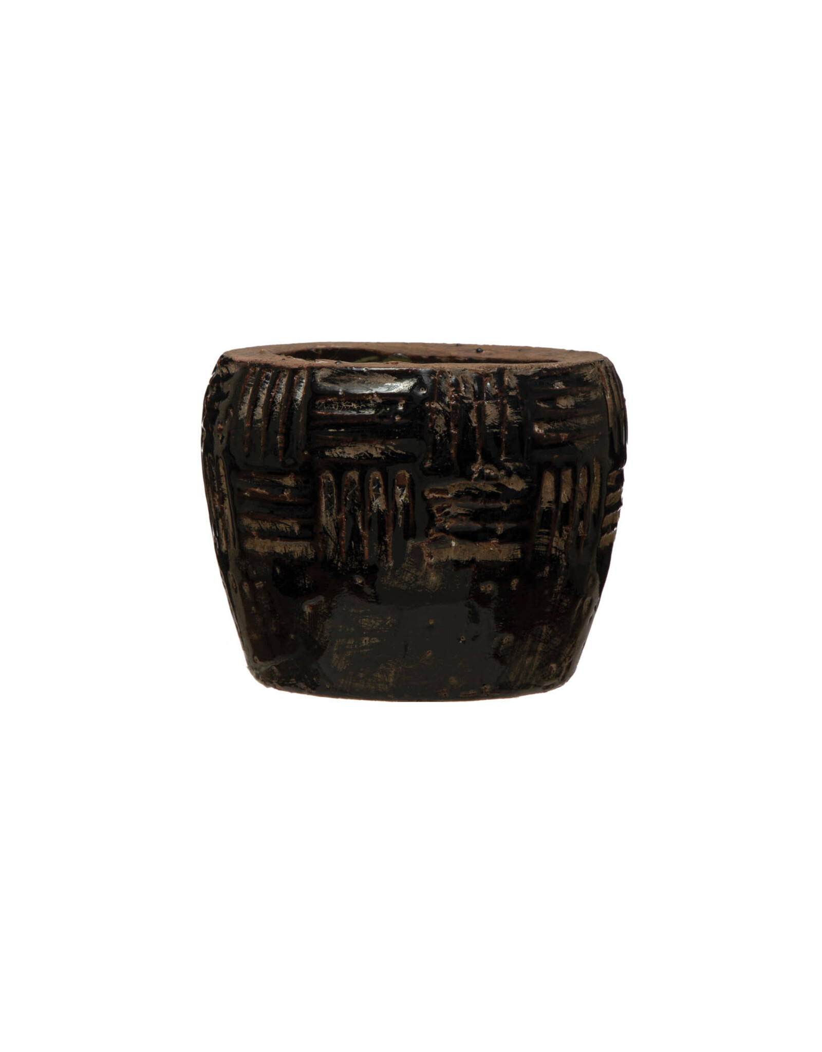 5.5" x 4.5" Embossed Terra-cotta Planter, Crackle Finish DF7173