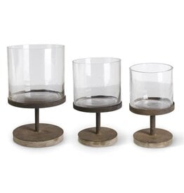 Glass Hurricane Candleholder On Rusty Metal 15785A