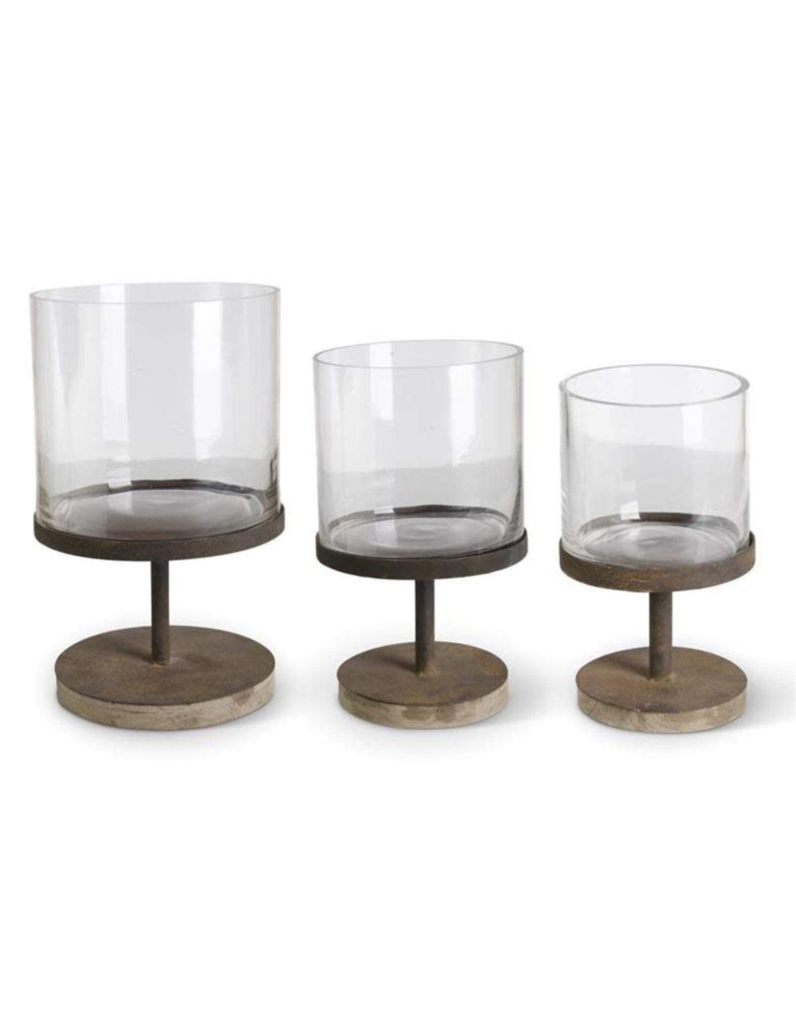 Glass Hurricane Candleholder On Rusty Metal 15785A