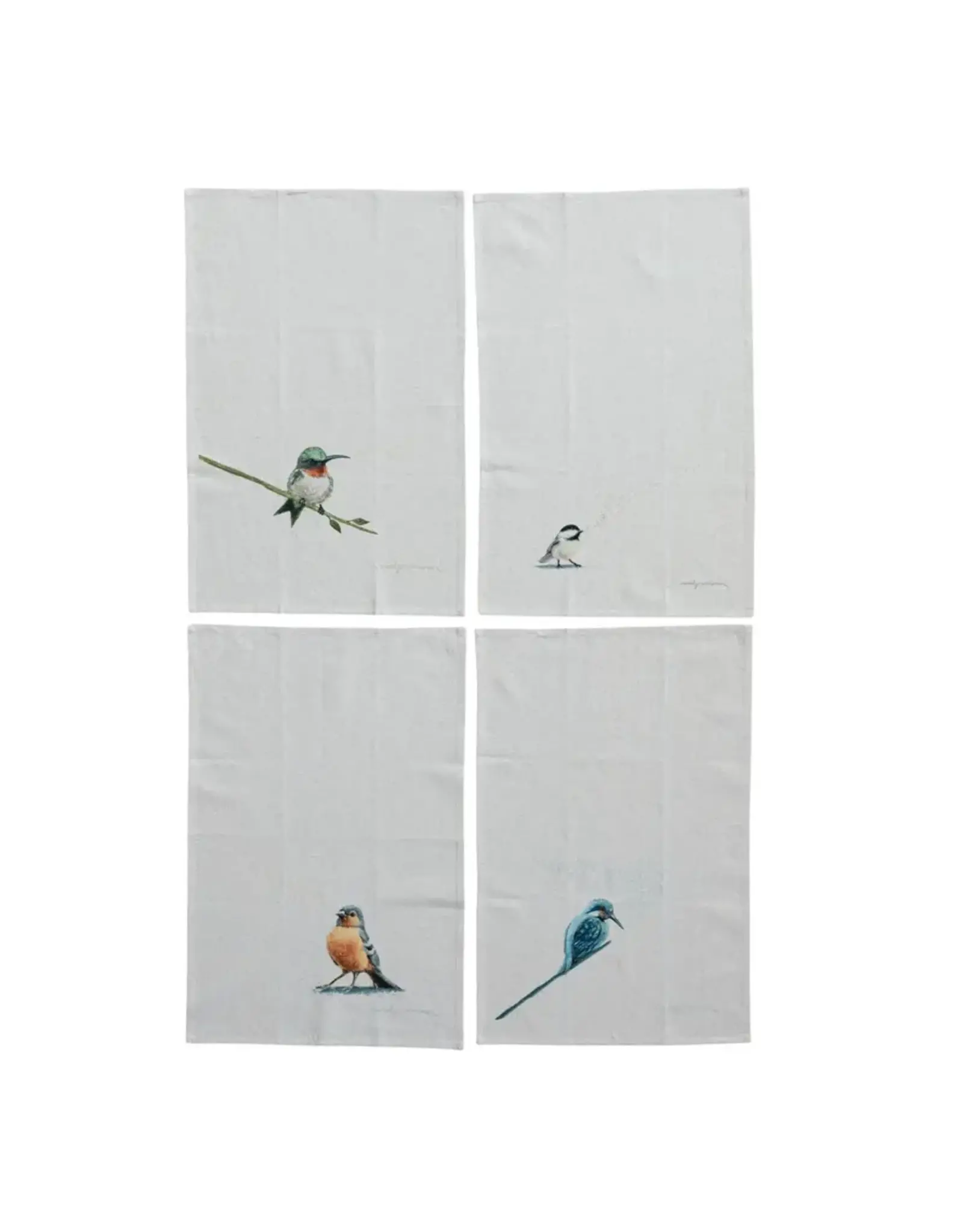 Cotton & Linen Printed Tea Towel w/ Bird, 4 Styles, each DF9411A