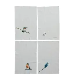 Cotton & Linen Printed Tea Towel w/ Bird, 4 Styles, each DF9411A