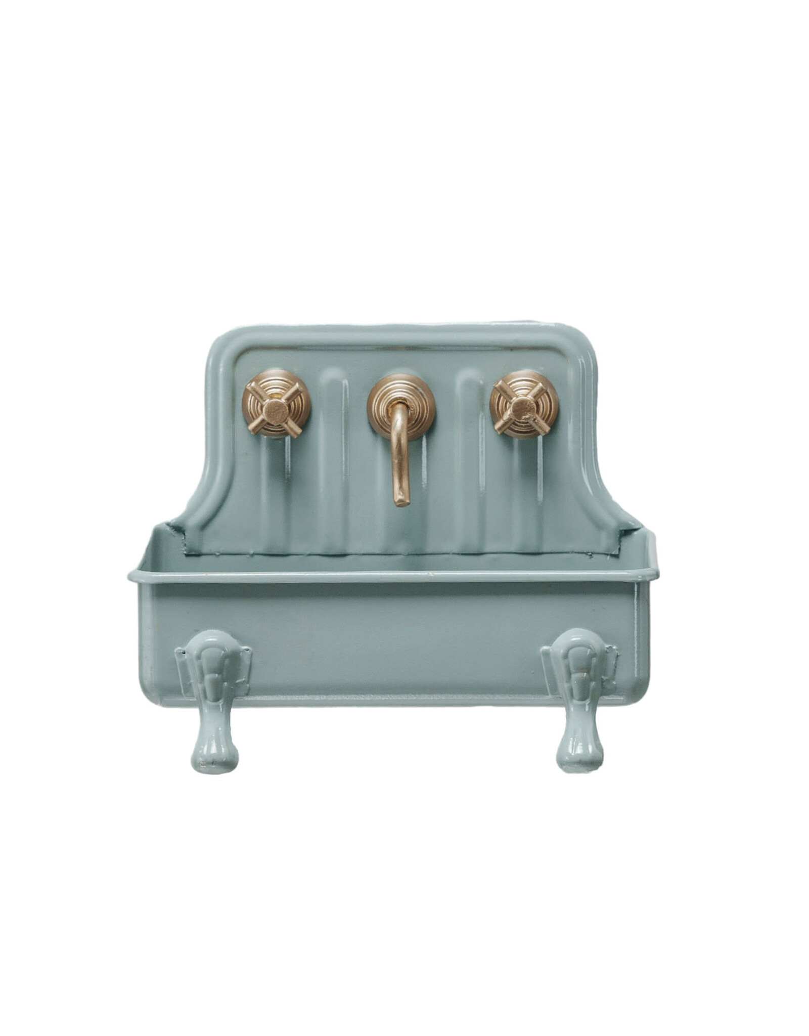 Metal Sink Soap Dish w/ Faucet, Grey & Gold Finish DF9749