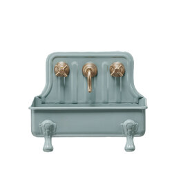 Metal Sink Soap Dish w/ Faucet, Grey & Gold Finish DF9749