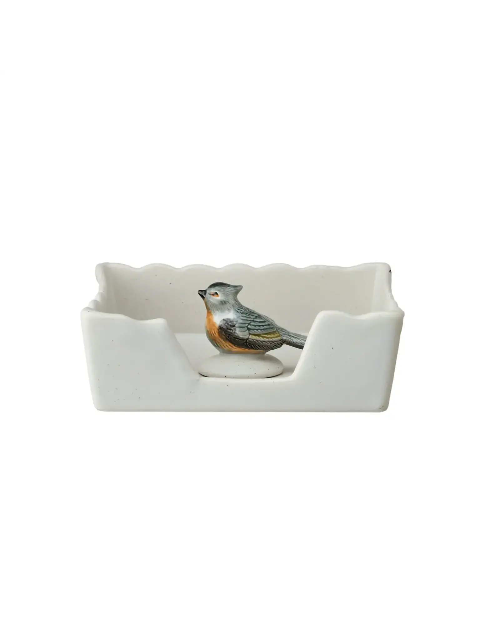 Stoneware Napkin Holder w/ Bird Shaped Weight, 2pc. DF9771