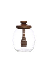 14 oz. Glass Honey Jar w/ Acacia Wood Lid & Attached Honey Dipper, Natural AH3079