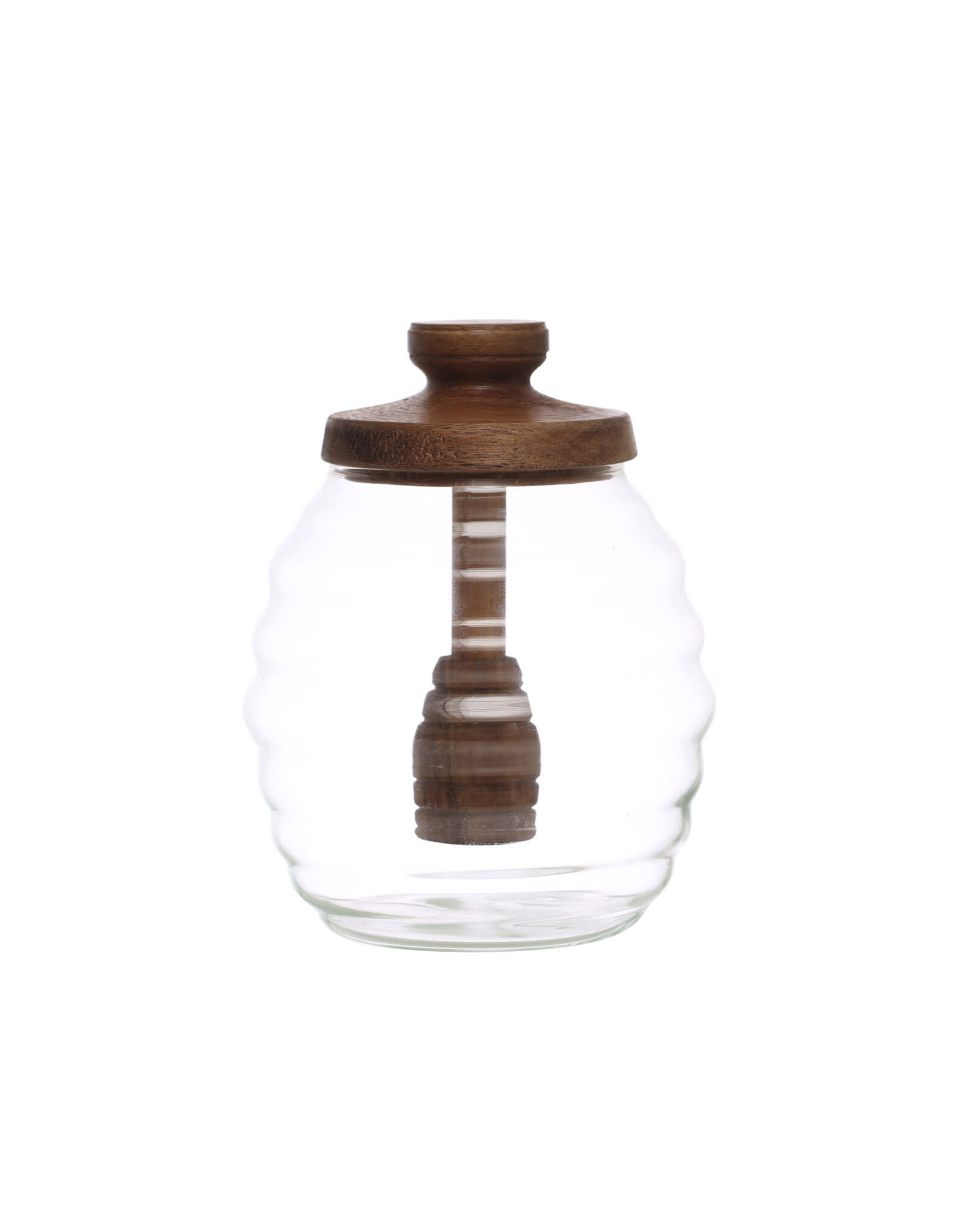 14 oz. Glass Honey Jar w/ Acacia Wood Lid & Attached Honey Dipper, Natural AH3079