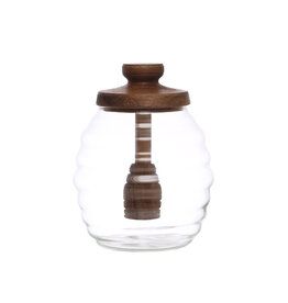 14 oz. Glass Honey Jar w/ Acacia Wood Lid & Attached Honey Dipper, Natural AH3079