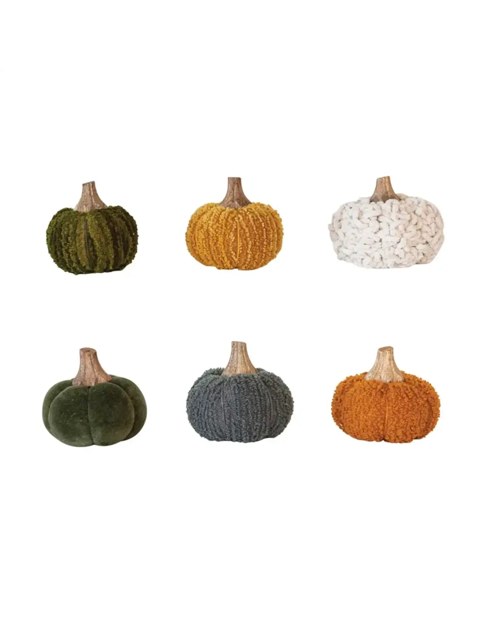Cotton Blend Bouclé/Velvet Pumpkin w/ Wood Stem, 6 Styles each CF3785A