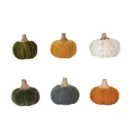 Cotton Blend Bouclé/Velvet Pumpkin w/ Wood Stem, 6 Styles each CF3785A
