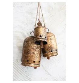 Metal Bell on Jute Rope with Star Cut-Outs XM9863