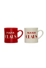 3-1/2" Round x 4"H 16 oz. Stoneware Mug "Nana/Papa Claus", 2 Styles Each XS2512A