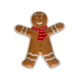 Hand-Painted Ceramic Gingerbread Man w/ Scarf Shaped Platter, Brown, Red & White XS2245