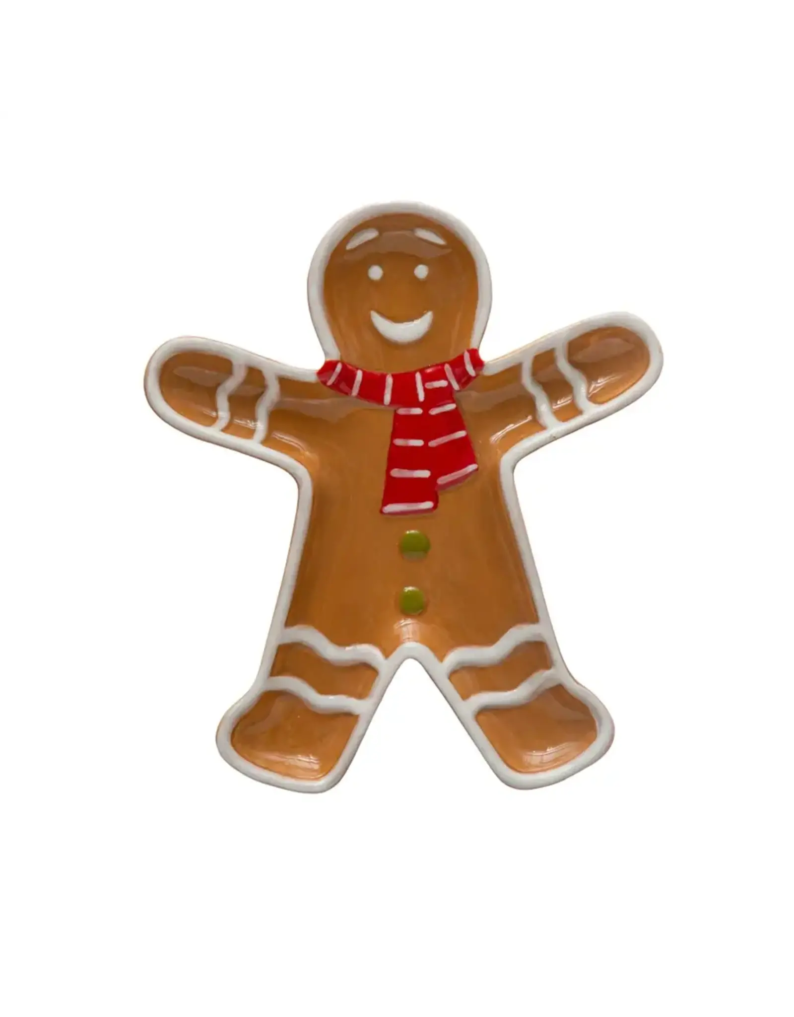 Hand-Painted Ceramic Gingerbread Man w/ Scarf Shaped Platter, Brown, Red & White XS2245