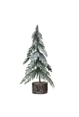 Faux Fir Tree w/ Wood Base, Snow Finish, Green XS6415