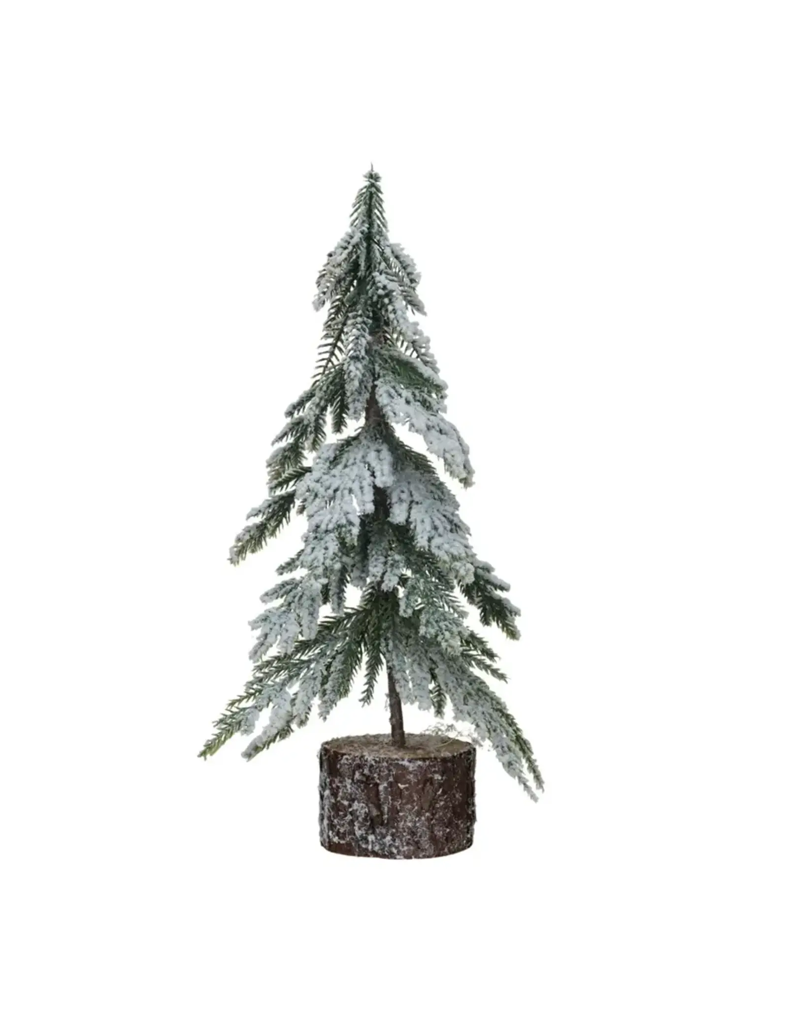 Faux Fir Tree w/ Wood Base, Snow Finish, Green XS6415