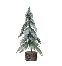 Faux Fir Tree w/ Wood Base, Snow Finish, Green XS6415